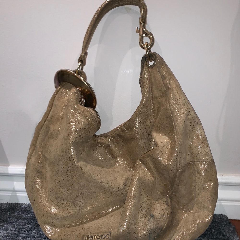 Jimmy Choo Sparkly Tan and Gold Handbag